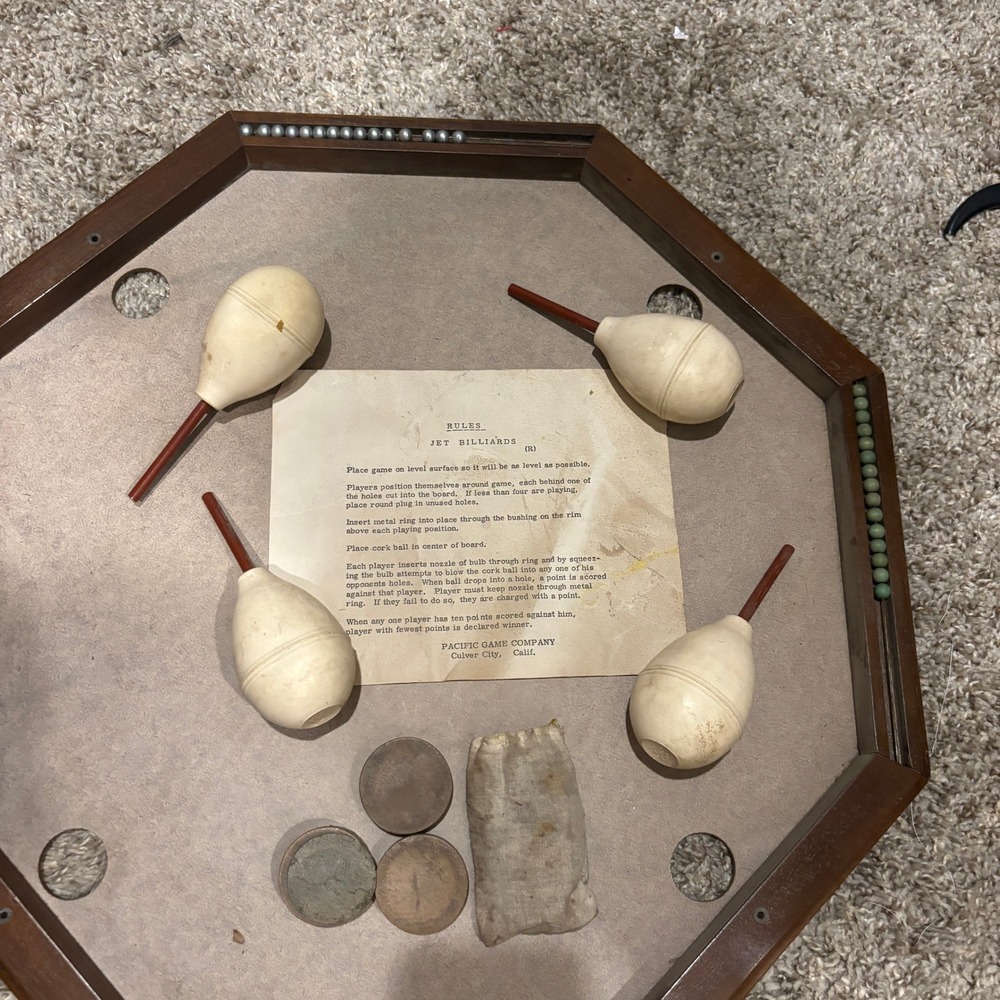 Vintage Jet Billiards Game Pacific Game Company Culver City Wood Octagon Board